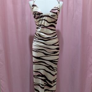 100% Silk Victoria's Secret 2004 Neopolitan Zebra Print Maxi Slip Dress (Large)